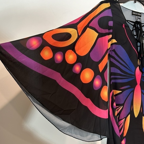 Current Mood XXS Butterfly Print Bell Sleeve Mini Dress - Multi COLOR NEW W TAG - Picture 2 of 6